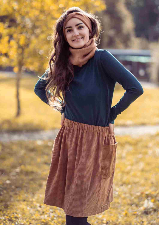 Cordrock in Midi-Länge mit Tasche