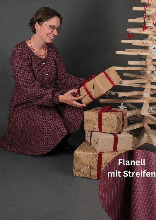 Flanellkleid mit weiten Ärmeln "Cosmea", weinrot gestreift