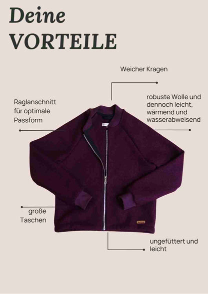 Wollblouson für Damen "Heiderose", mit Reißverschluss