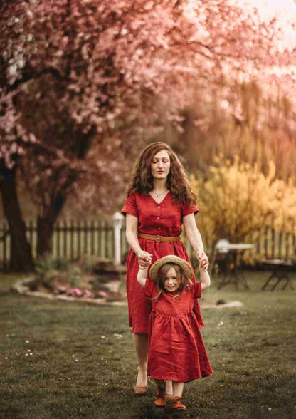 Leinen Kleid mit Knopfleiste "Cosmea", kurze Ärmel