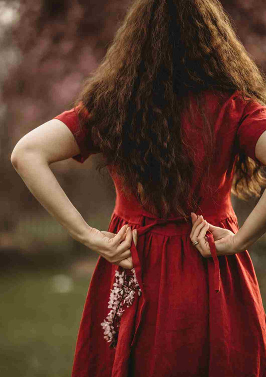 Leinen Kleid mit Knopfleiste "Cosmea", kurze Ärmel