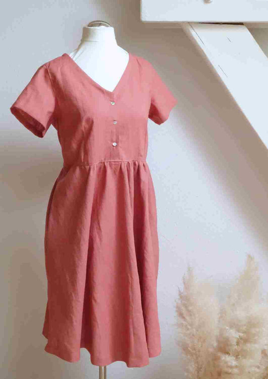 Leinen Kleid mit Knopfleiste "Cosmea", kurze Ärmel