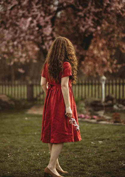 Leinen Kleid mit Knopfleiste "Cosmea", kurze Ärmel