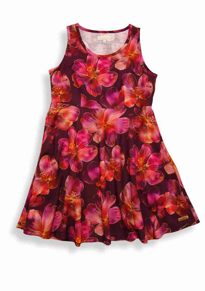 versandbereit: Ärmelloses Leinen Kleid Damen "Hortensie", S, M, XL, Hibiskusblüten