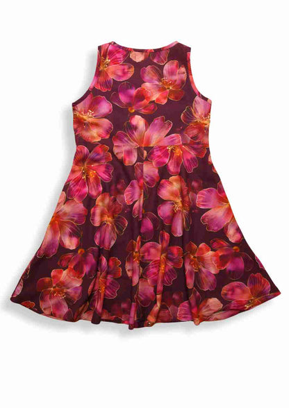 versandbereit: Ärmelloses Leinen Kleid Damen "Hortensie", S, M, XL, Hibiskusblüten
