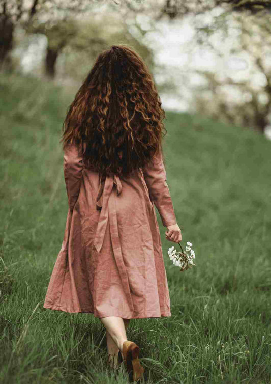Wickelkleid Leinen "Ranunkel" für Damen, lange Ärmel