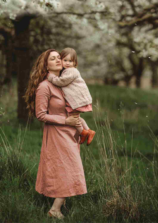 Wickelkleid Leinen "Ranunkel" für Damen, lange Ärmel