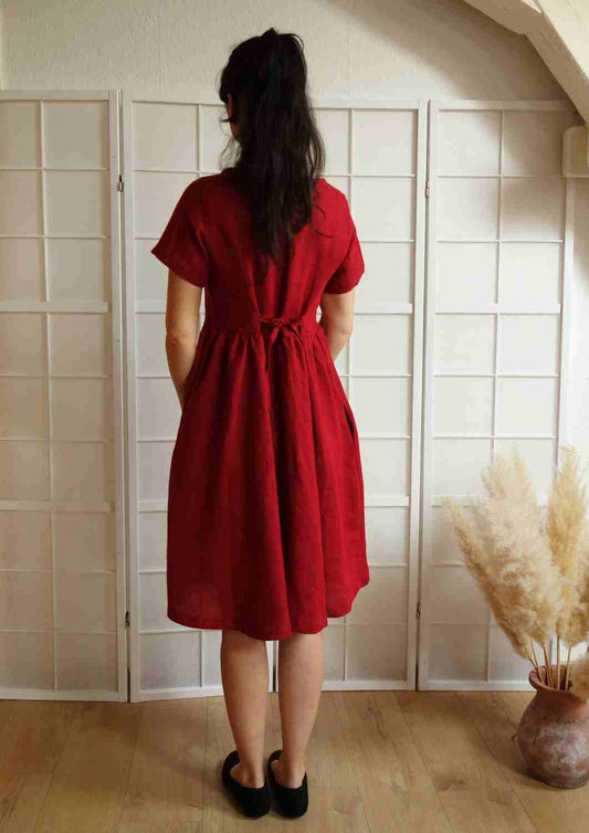 Leinen Kleid mit Knopfleiste "Cosmea", kurze Ärmel