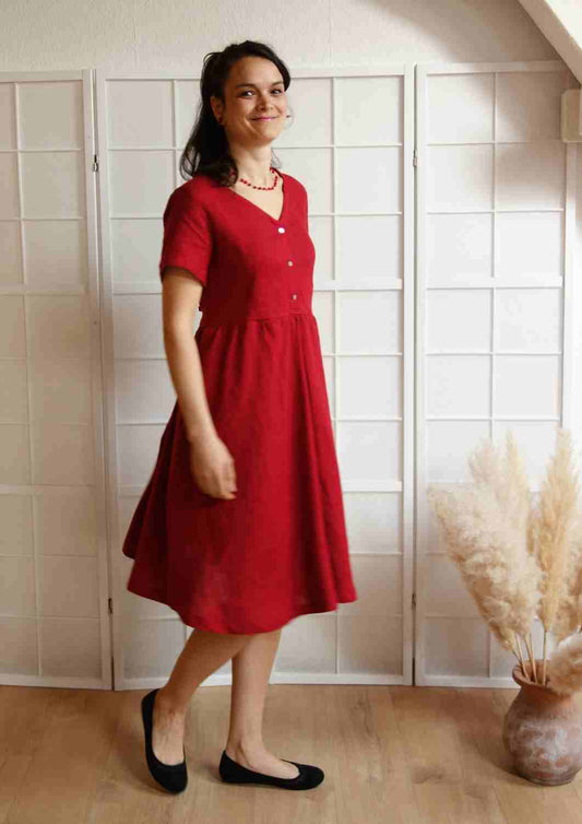 Leinen Kleid mit Knopfleiste "Cosmea", kurze Ärmel