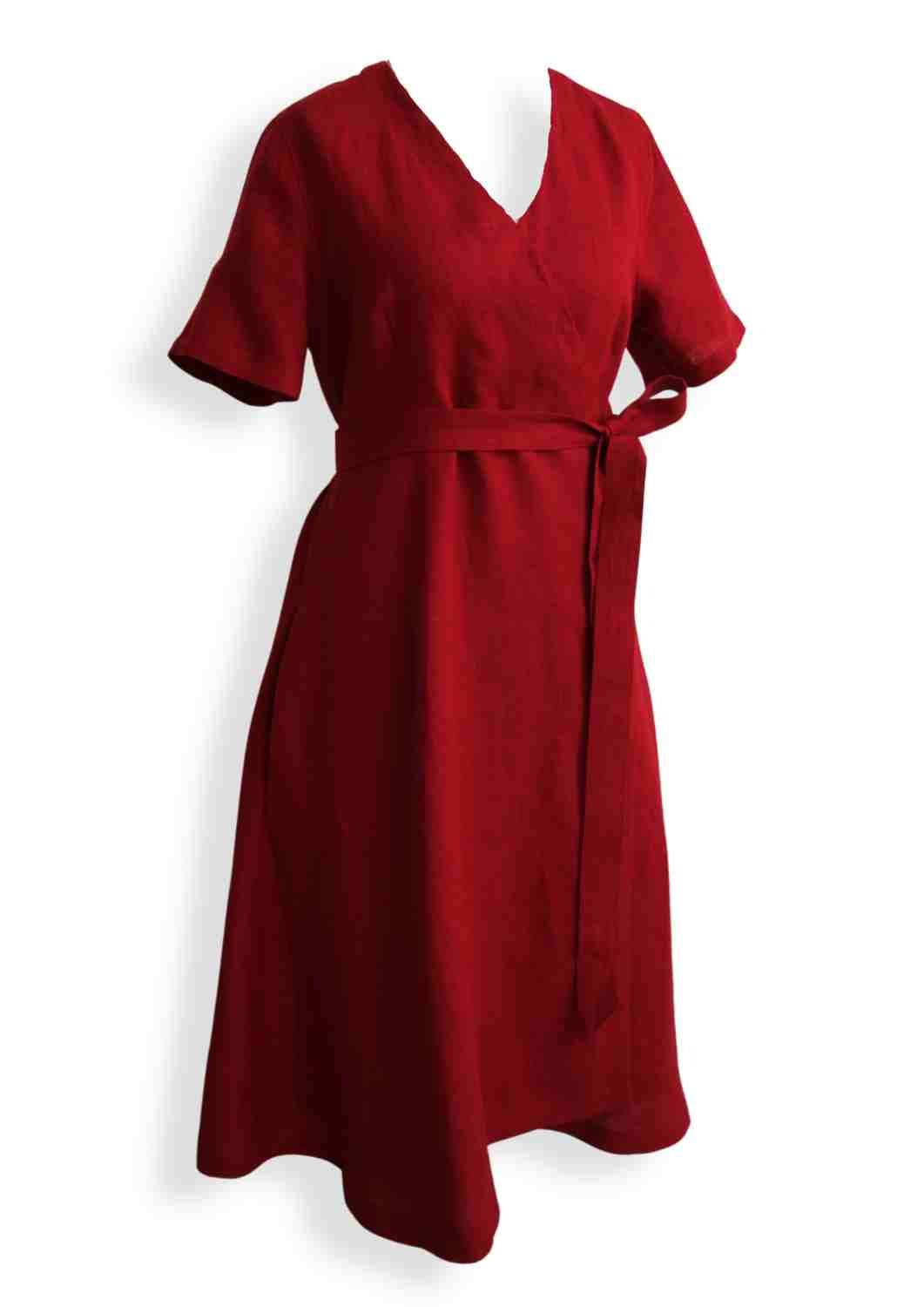 Wickelkleid Leinen "Ranunkel" für Damen, kurze Ärmel