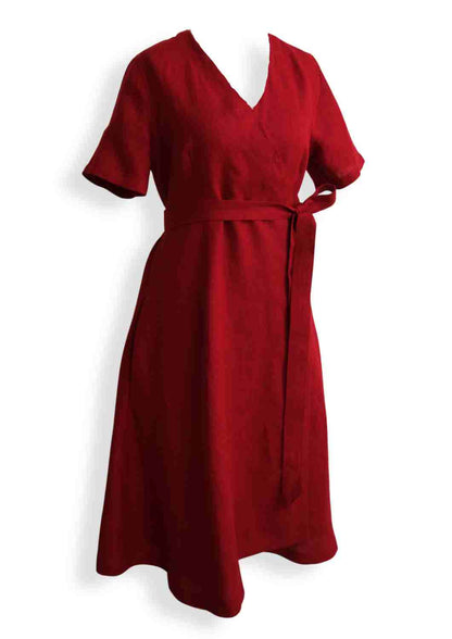 Wickelkleid Leinen "Ranunkel" für Damen, kurze Ärmel