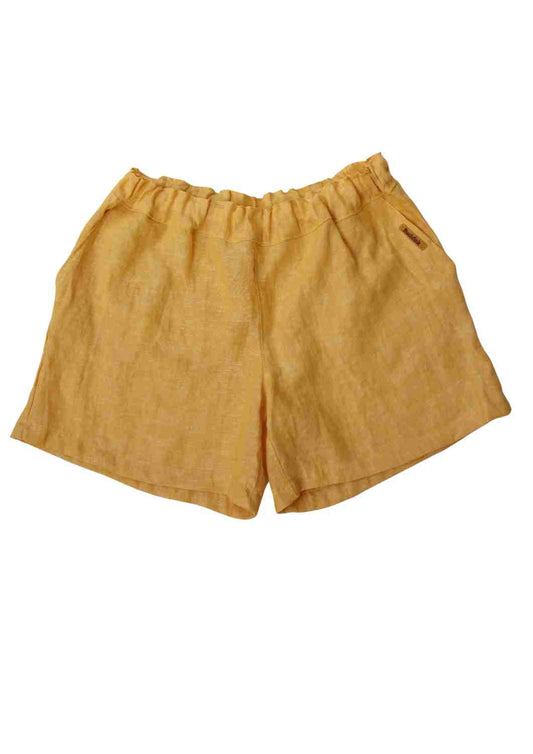 versandbereit: Leinen Shorts für Damen "Sanddorn", M, gelb meliert