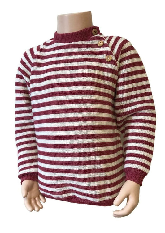 Bio-Raglanpullover aus Merinowolle, beere-natur gestreift