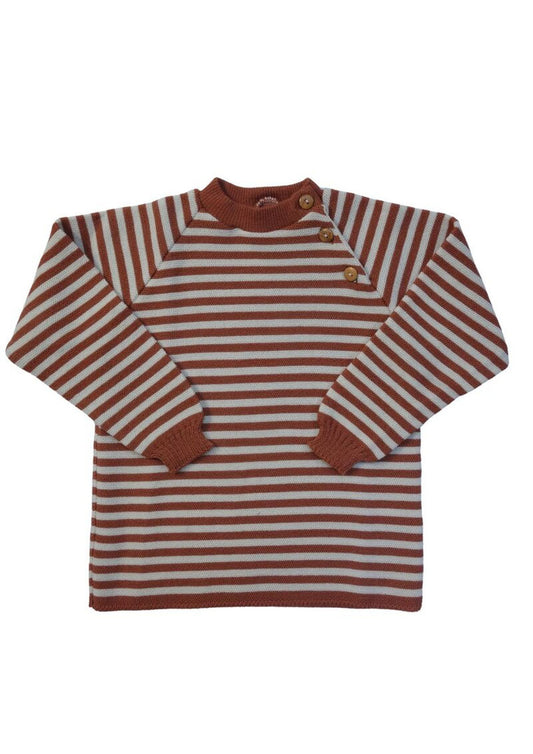 Bio-Raglanpullover aus Merinowolle, cognac-natur gestreift