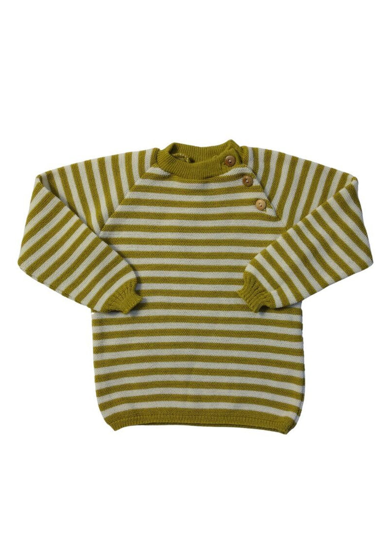 Bio-Raglanpullover aus Merinowolle, safran-natur gestreift