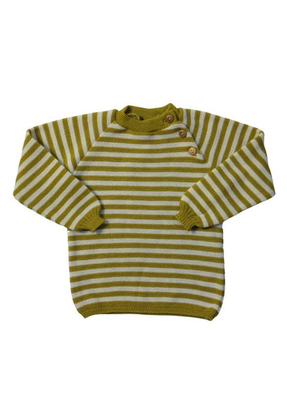 Bio-Raglanpullover aus Merinowolle, safran-natur gestreift