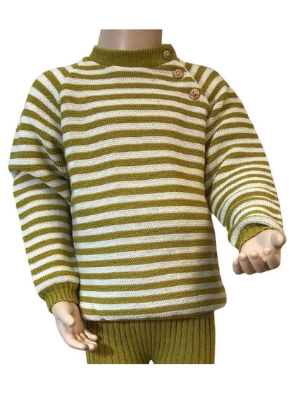 Bio-Raglanpullover aus Merinowolle, safran-natur gestreift