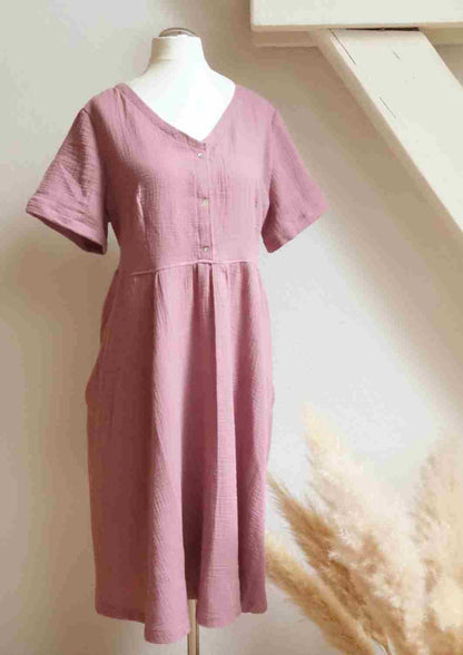 Midi Musselin Kleid Damen "Cosmea", kurze Ärmel