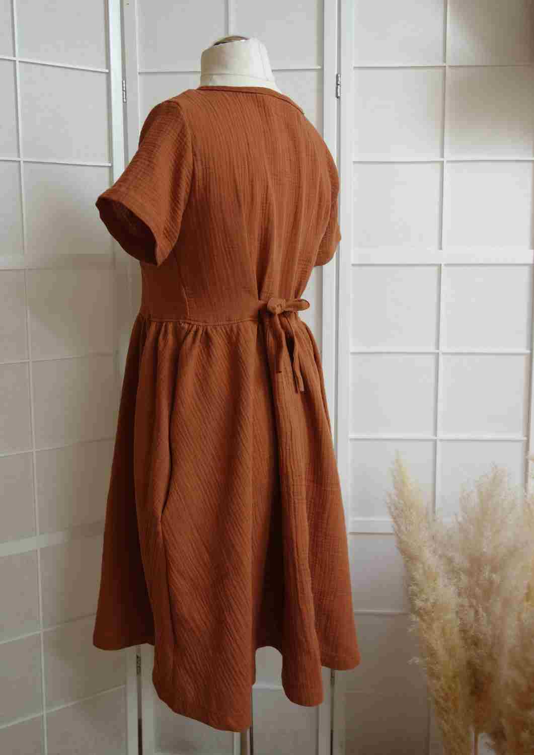 Midi Musselin Kleid Damen "Cosmea", kurze Ärmel