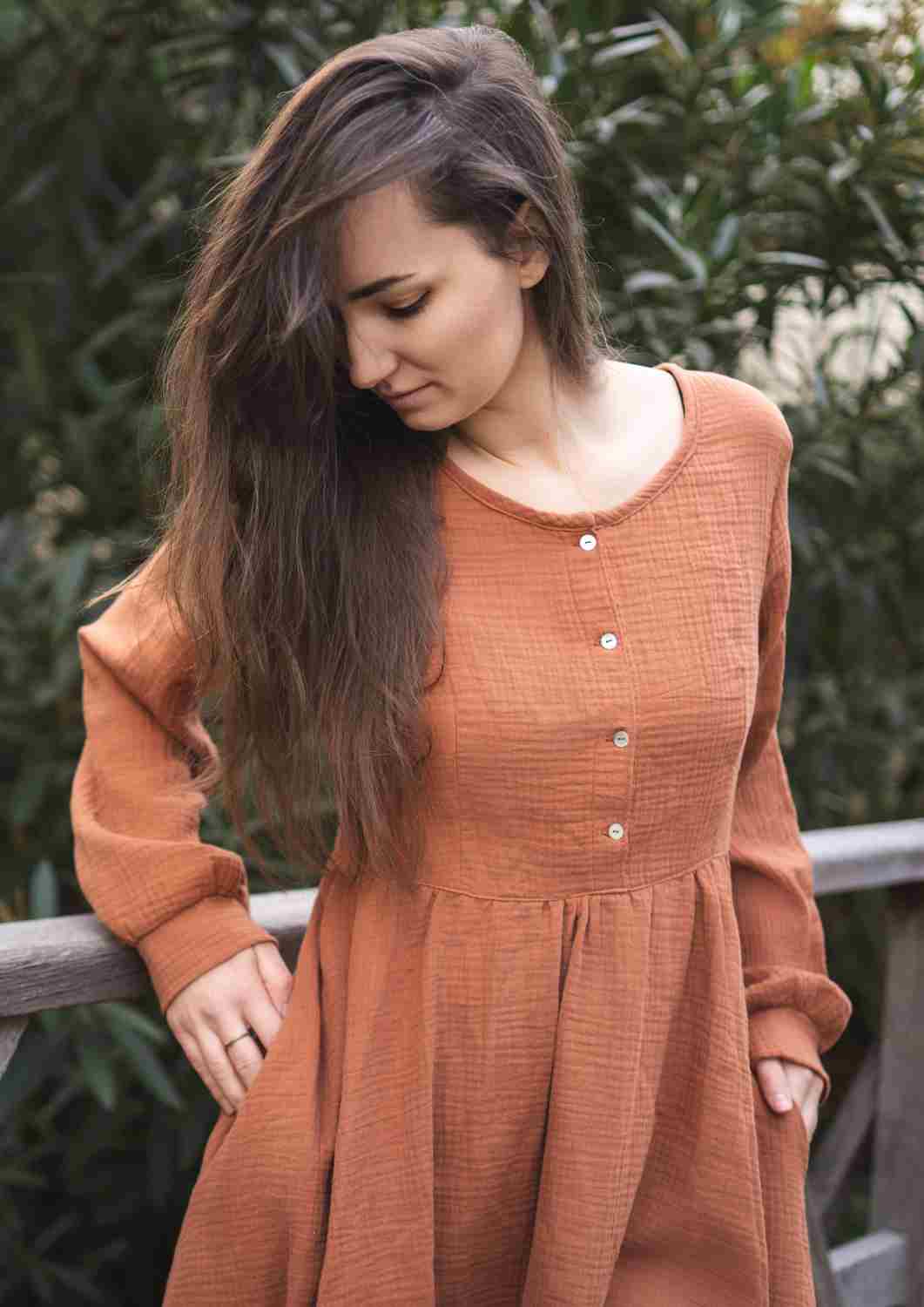 Midi Musselin Kleid Damen "Cosmea", lange Ärmel