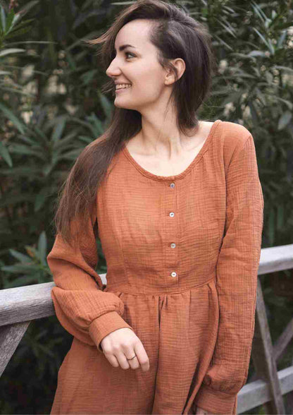 Midi Musselin Kleid Damen "Cosmea", lange Ärmel