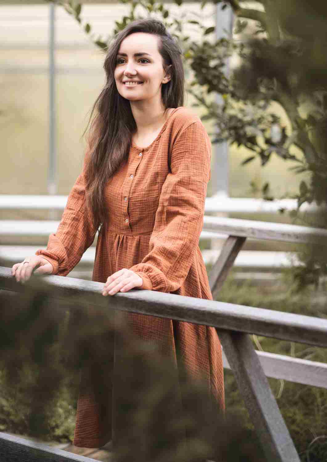 Midi Musselin Kleid Damen "Cosmea", lange Ärmel