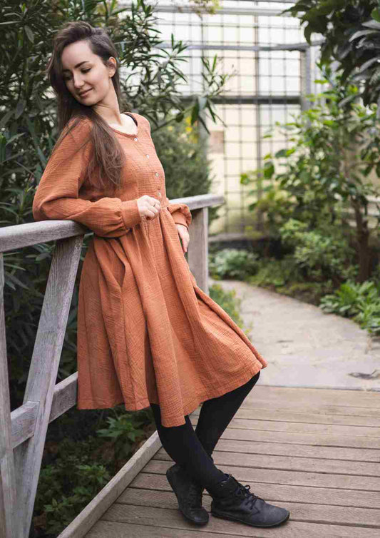 Midi Musselin Kleid Damen "Cosmea", lange Ärmel
