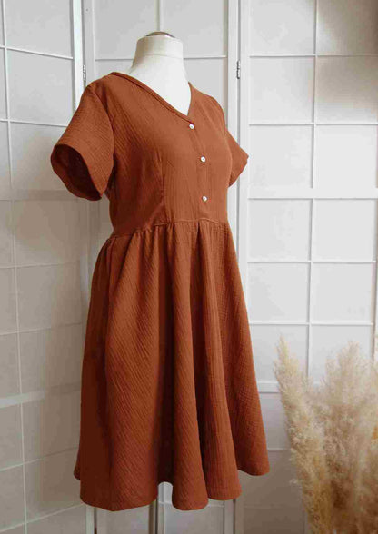 Midi Musselin Kleid Damen "Cosmea", kurze Ärmel