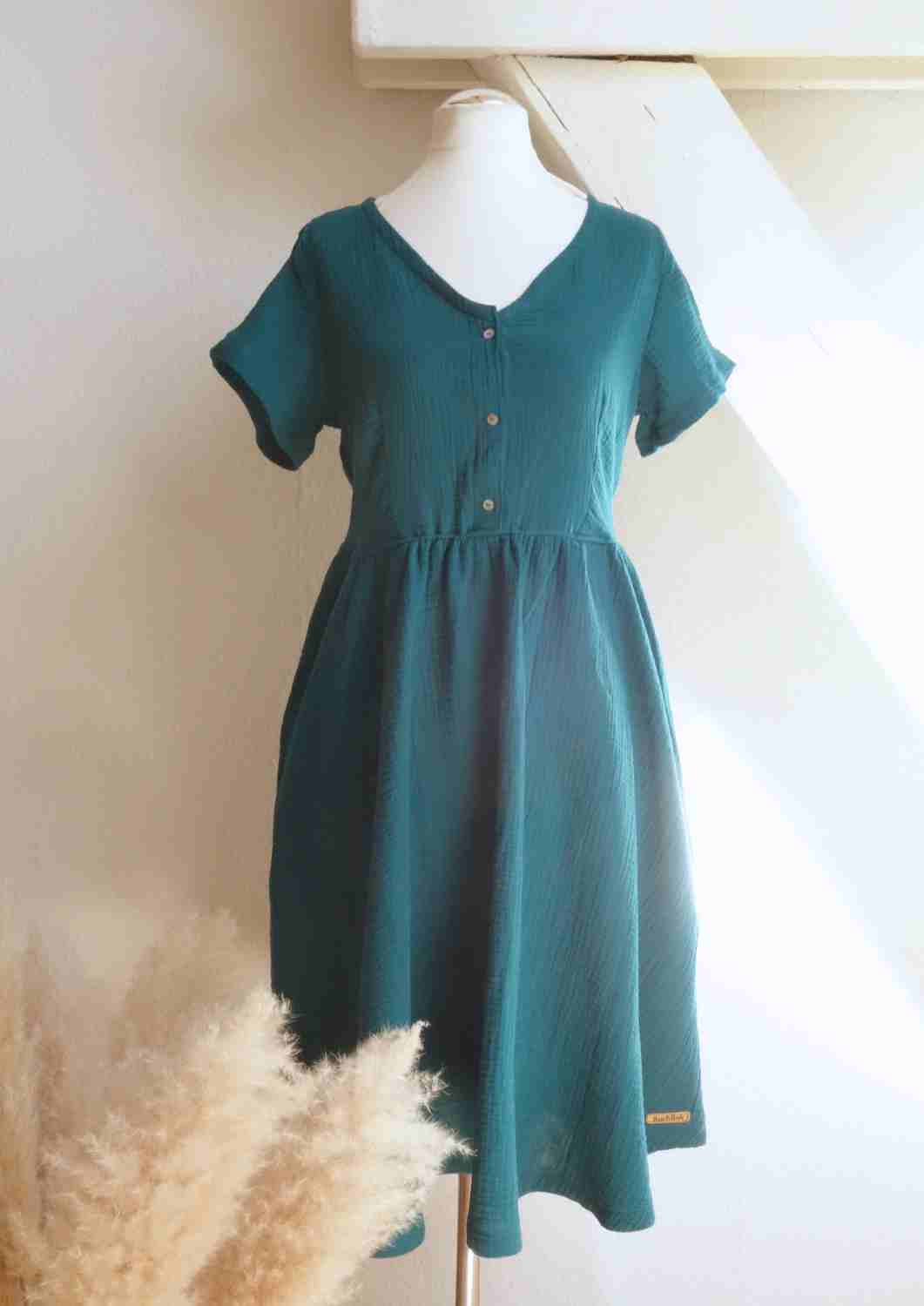 Midi Musselin Kleid Damen "Cosmea", kurze Ärmel