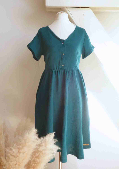 Midi Musselin Kleid Damen "Cosmea", kurze Ärmel