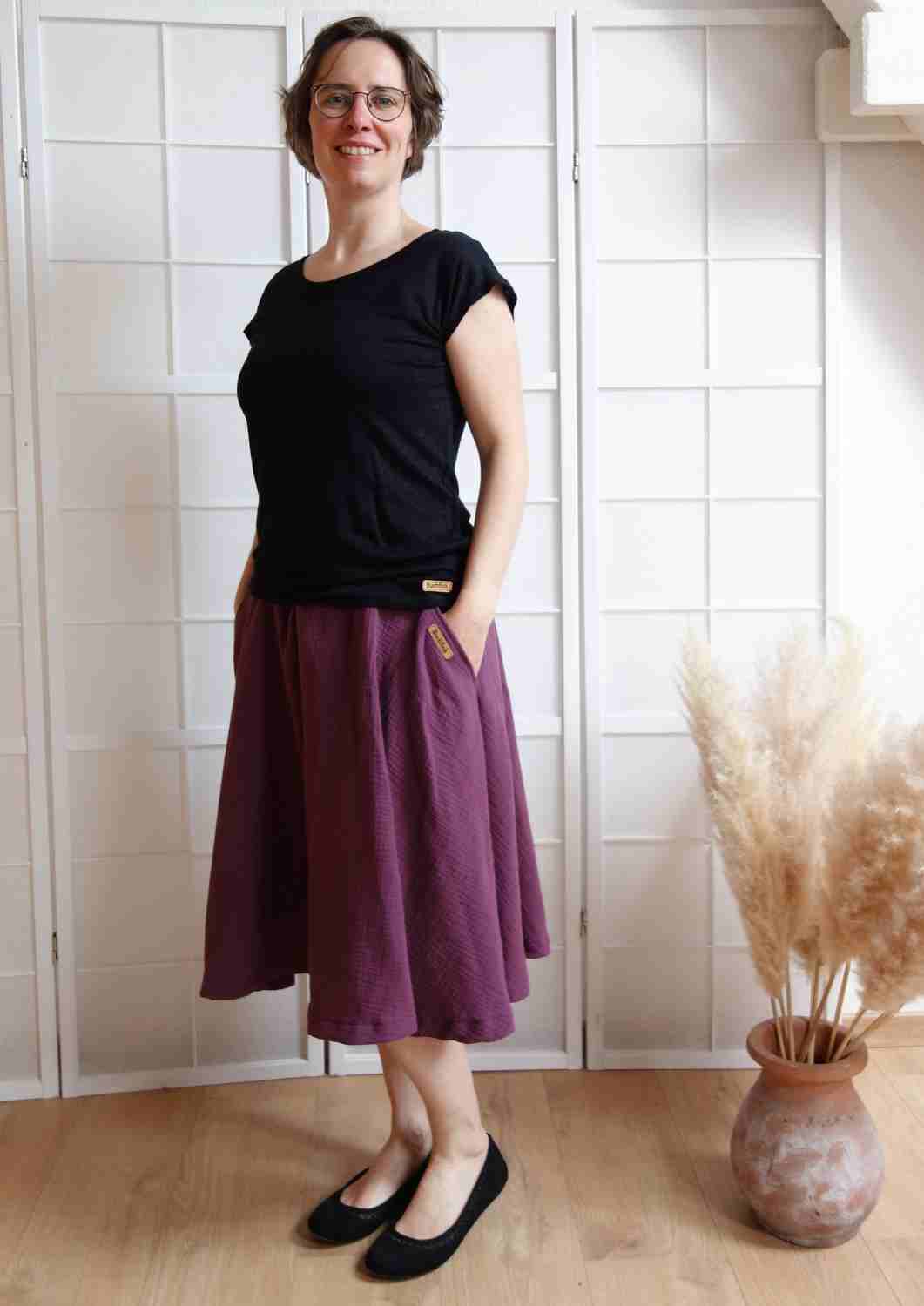 Midi Musselinrock "Chrysantheme" für Damen, Bio-Baumwolle