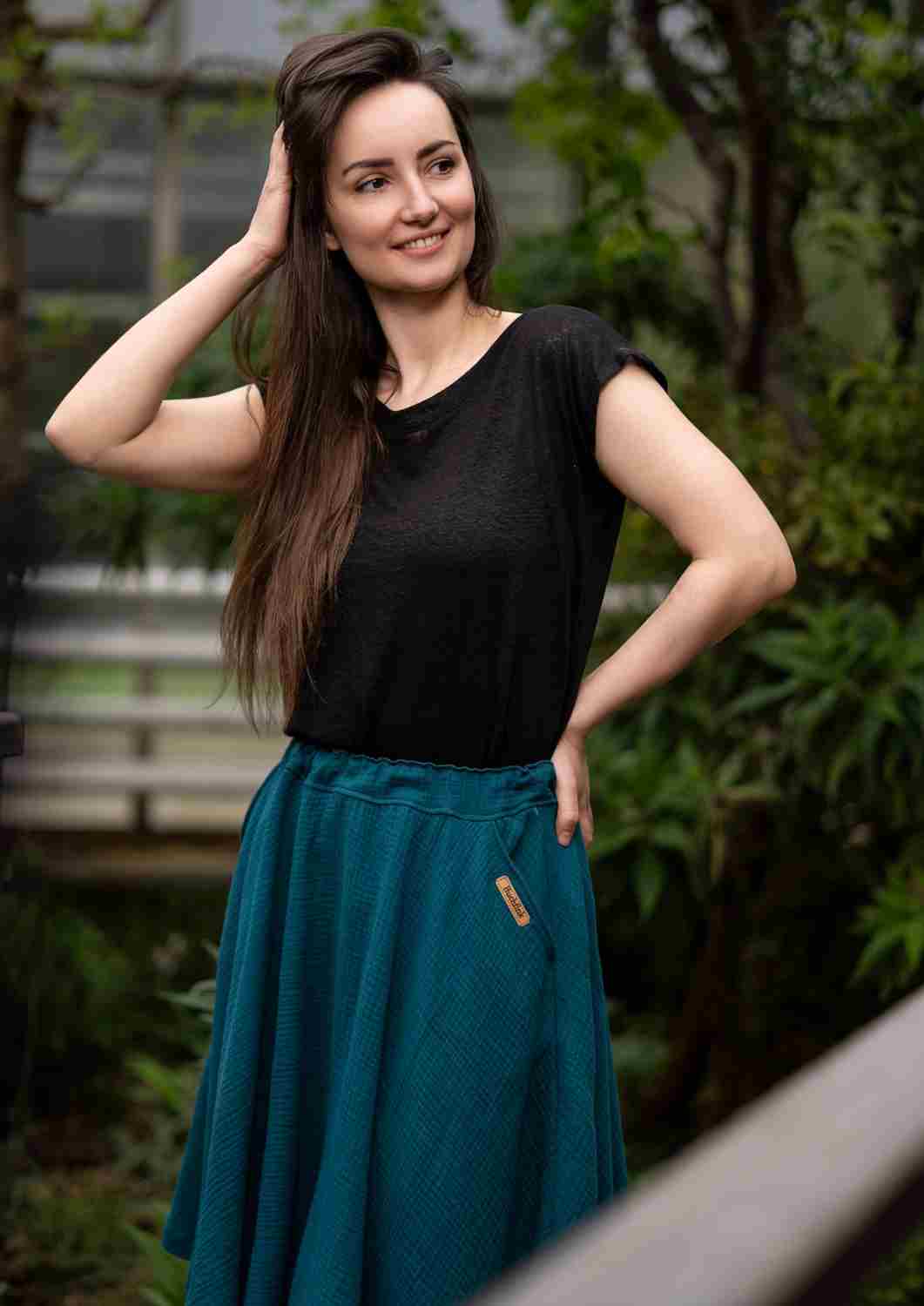 Midi Musselinrock "Chrysantheme" für Damen, Bio-Baumwolle