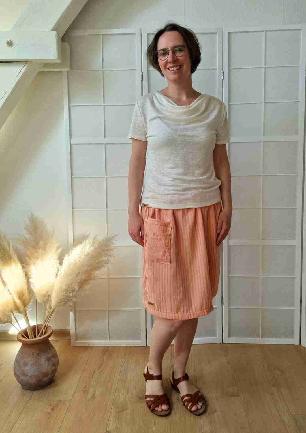 Musselinrock in Midi-Länge mit Tasche