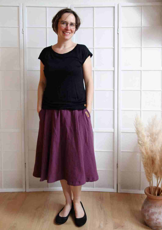 Midi Musselinrock "Chrysantheme" für Damen, Bio-Baumwolle