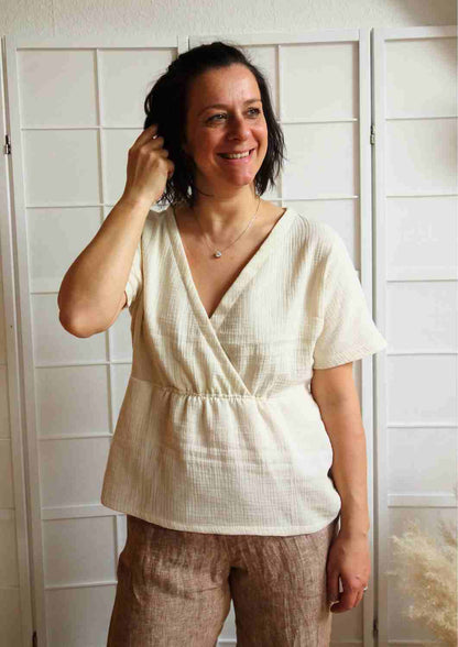 Musselinbluse "Maiglöckchen" mit weiten Kimonoärmeln