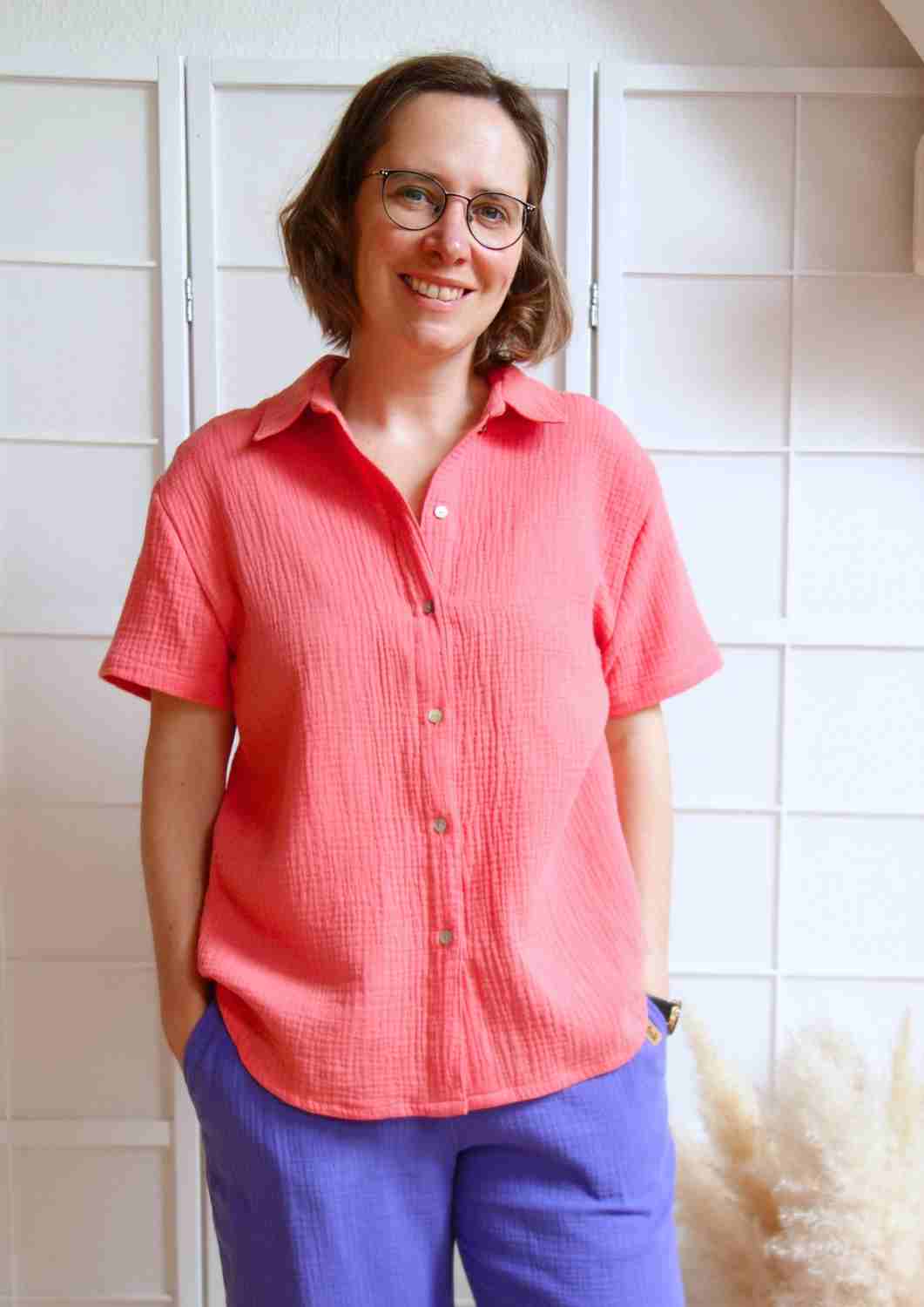 Musselin Bluse Oversize, kurze Ärmel, für Damen, Bio-Baumwolle