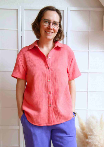 Musselin Bluse Oversize, kurze Ärmel, für Damen, Bio-Baumwolle