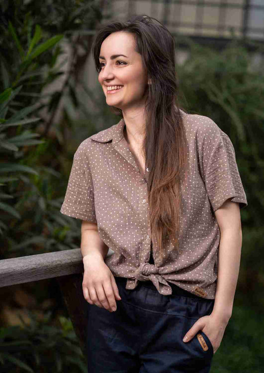 Musselin Bluse Oversize, kurze Ärmel, für Damen, Bio-Baumwolle