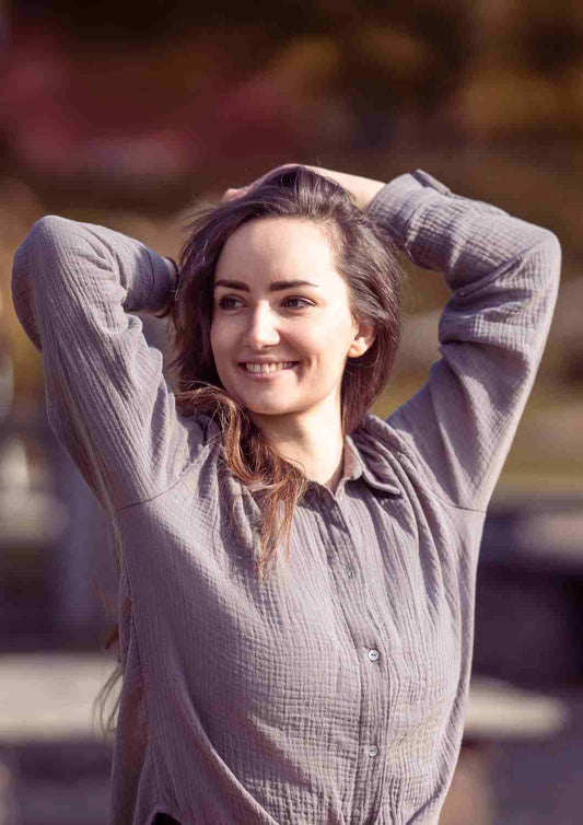 Musselin Bluse Oversize, lange Ärmel, für Damen, Bio-Baumwolle