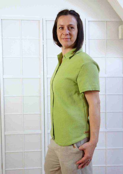 Musselin Bluse Oversize, kurze Ärmel, für Damen, Bio-Baumwolle