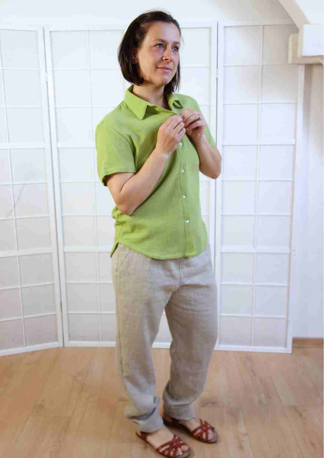 Musselin Bluse Oversize, kurze Ärmel, für Damen, Bio-Baumwolle