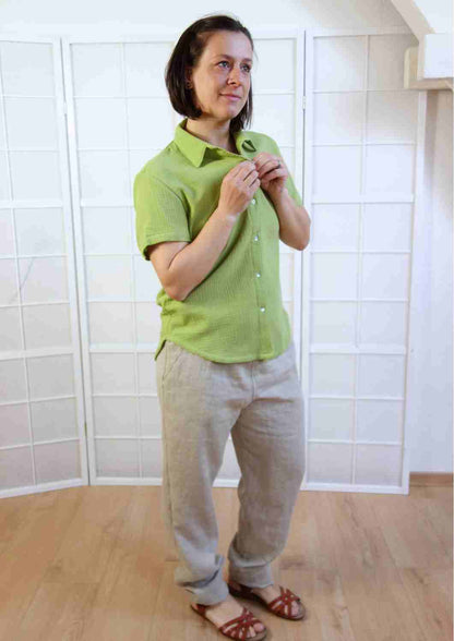 Musselin Bluse Oversize, kurze Ärmel, für Damen, Bio-Baumwolle