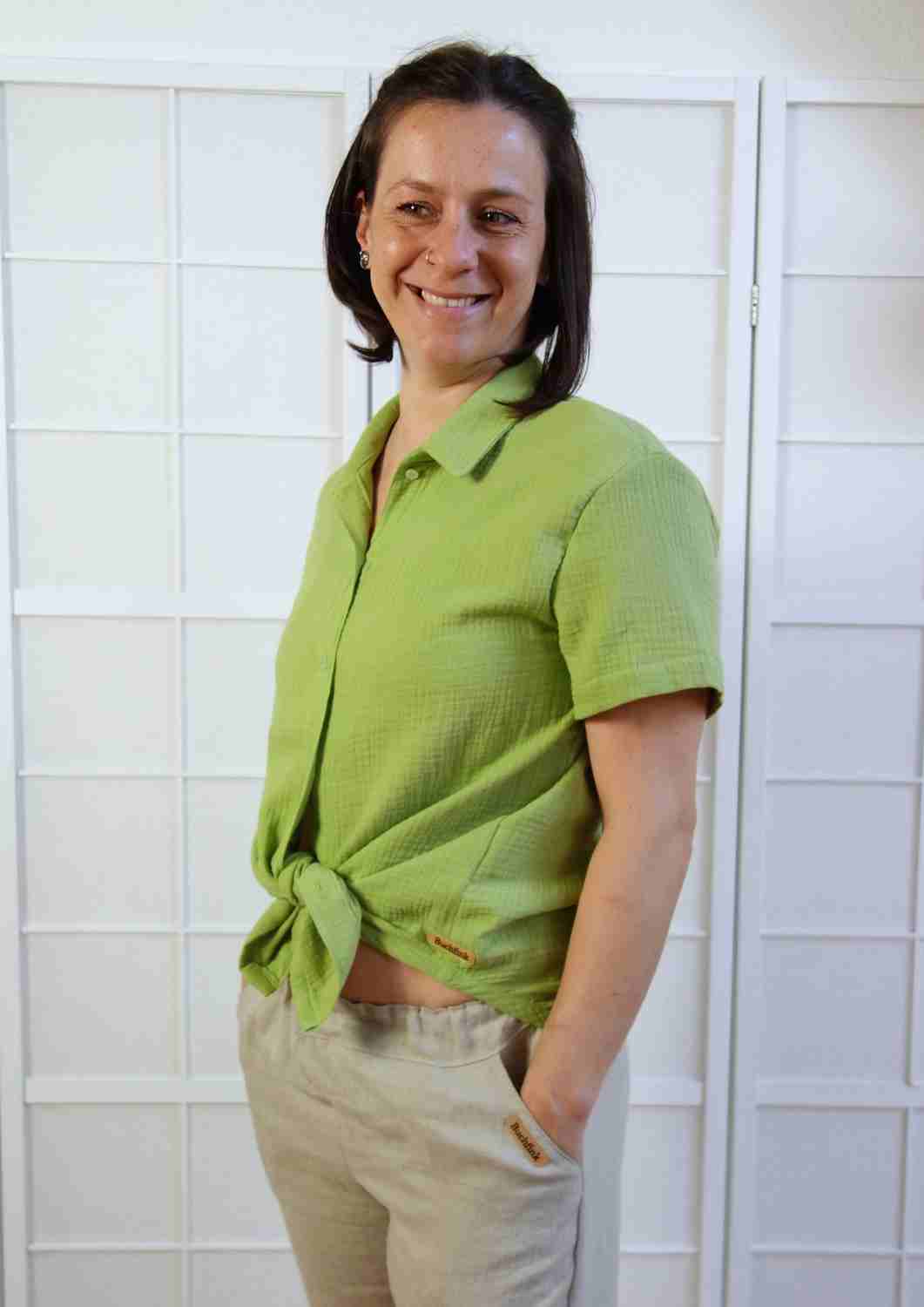 Musselin Bluse Oversize, kurze Ärmel, für Damen, Bio-Baumwolle