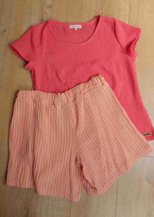 versandbereit: Musselin Shorts für Damen "Sanddorn", Bio-Baumwolle, XL, apricot Streifen