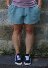 versandbereit: Musselin Shorts für Damen "Sanddorn", Bio-Baumwolle, S, M, aqua