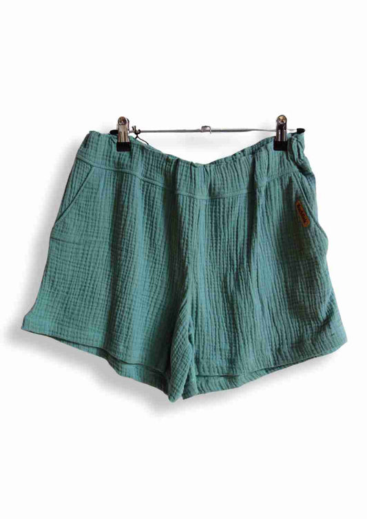 versandbereit: Musselin Shorts für Damen "Sanddorn", Bio-Baumwolle, S, M, aqua