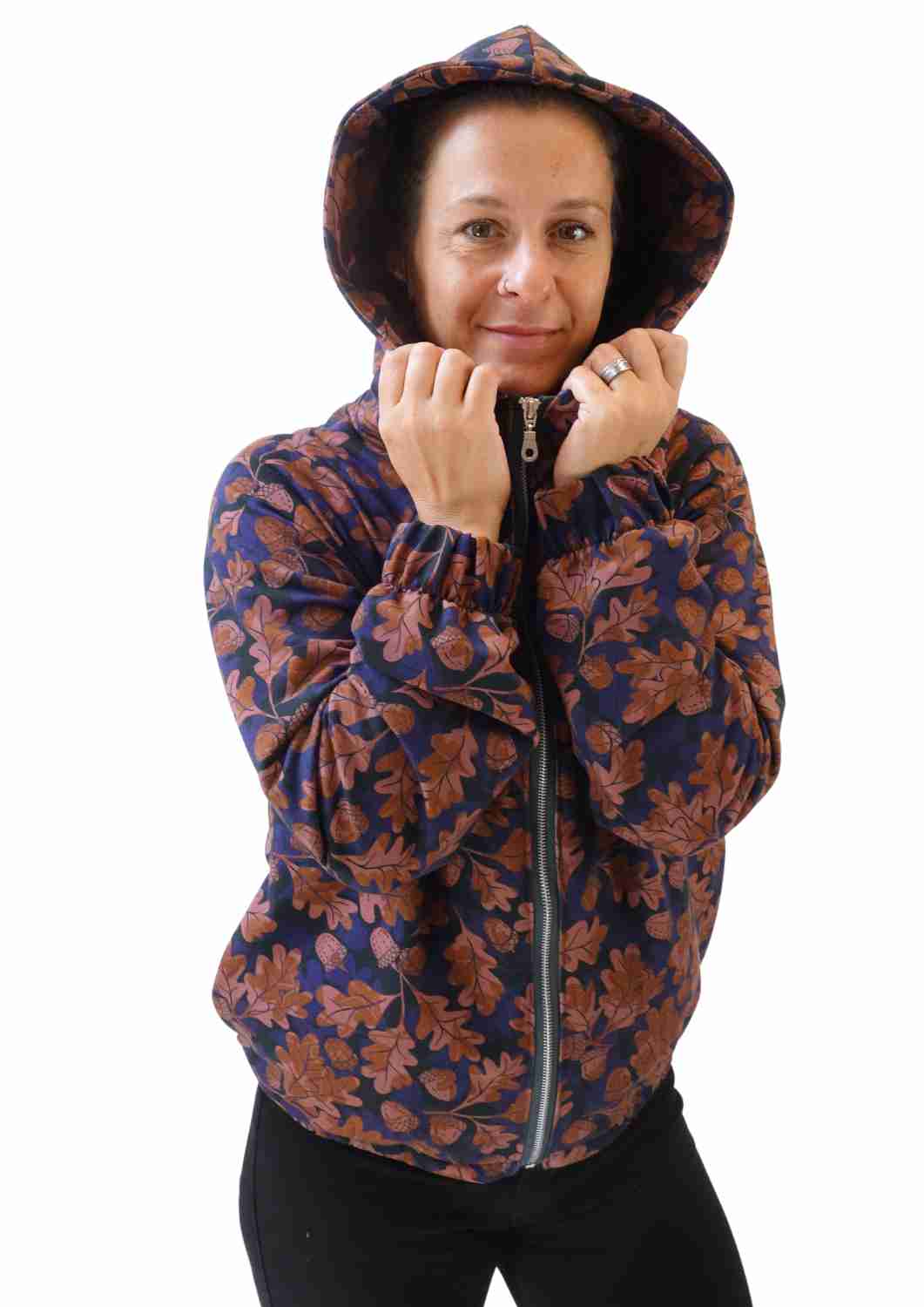 Oversize Bomberjacke für Damen, Eichenblätter