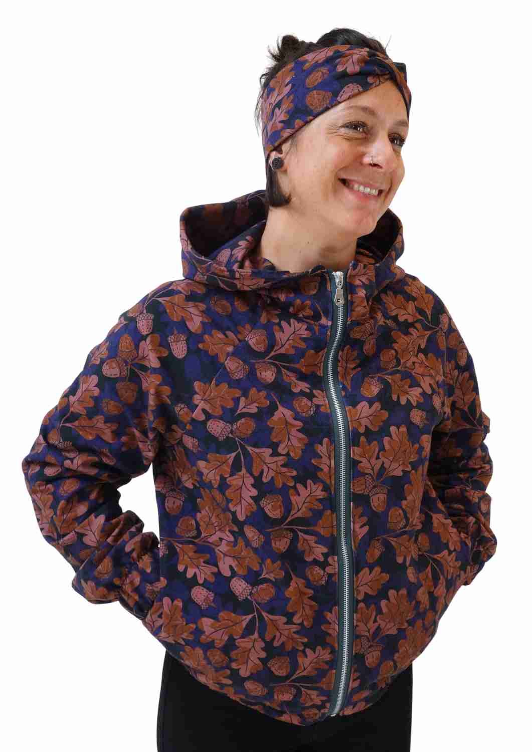 Oversize Bomberjacke für Damen, Eichenblätter