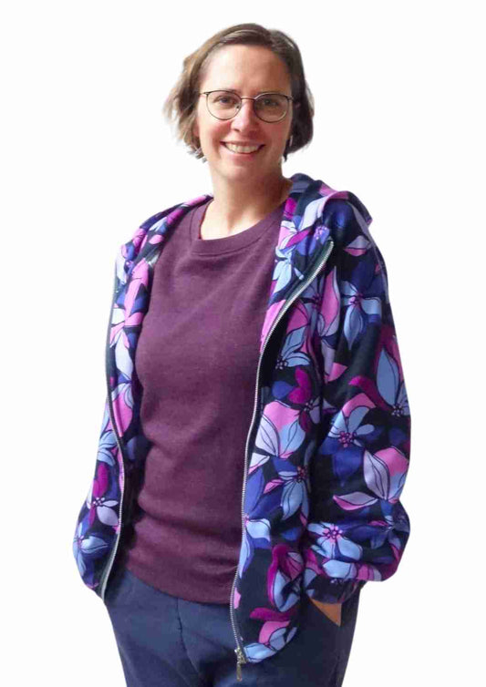 Oversize Bomberjacke für Damen, Hibiskusblüten