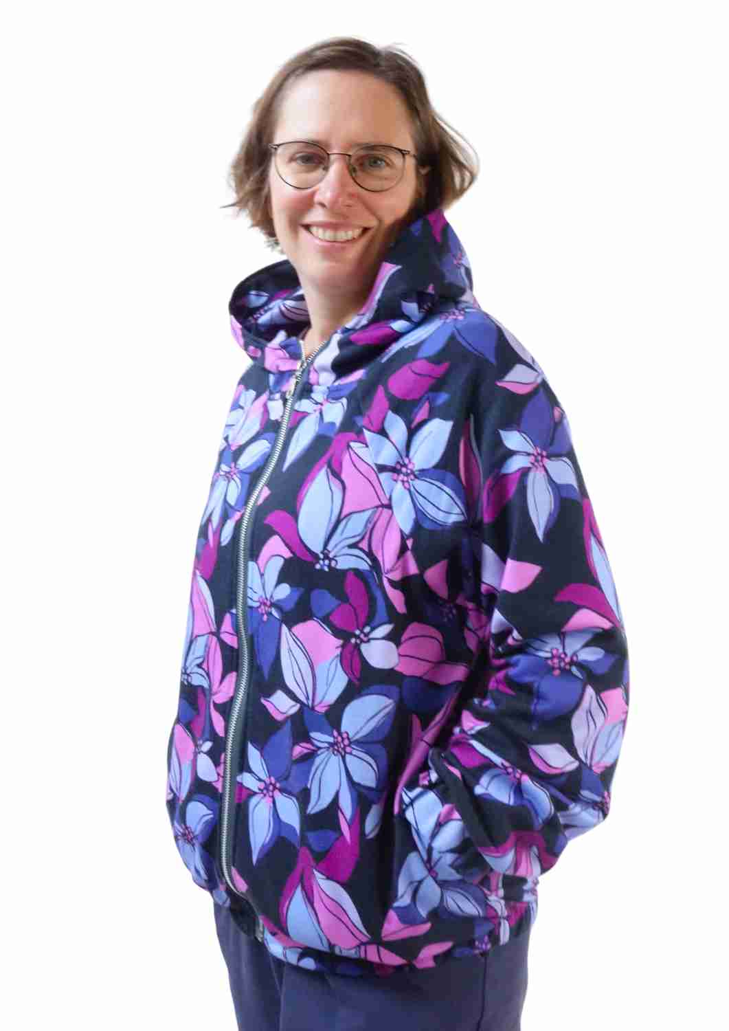 Oversize Bomberjacke für Damen, Hibiskusblüten